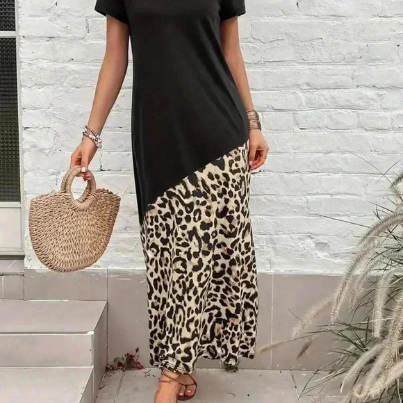 NEW Flattering Short Sleeve Crew Neck Maxi Dress ~ Sz L - Picture 2 of 7